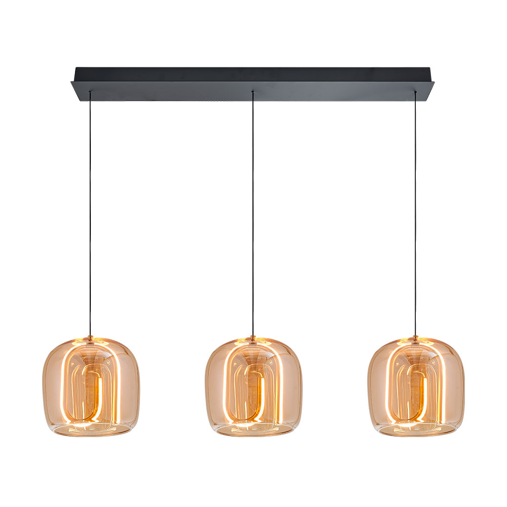 Lámpara led colgante Ted vidrio ámbar con luz cálida 21W