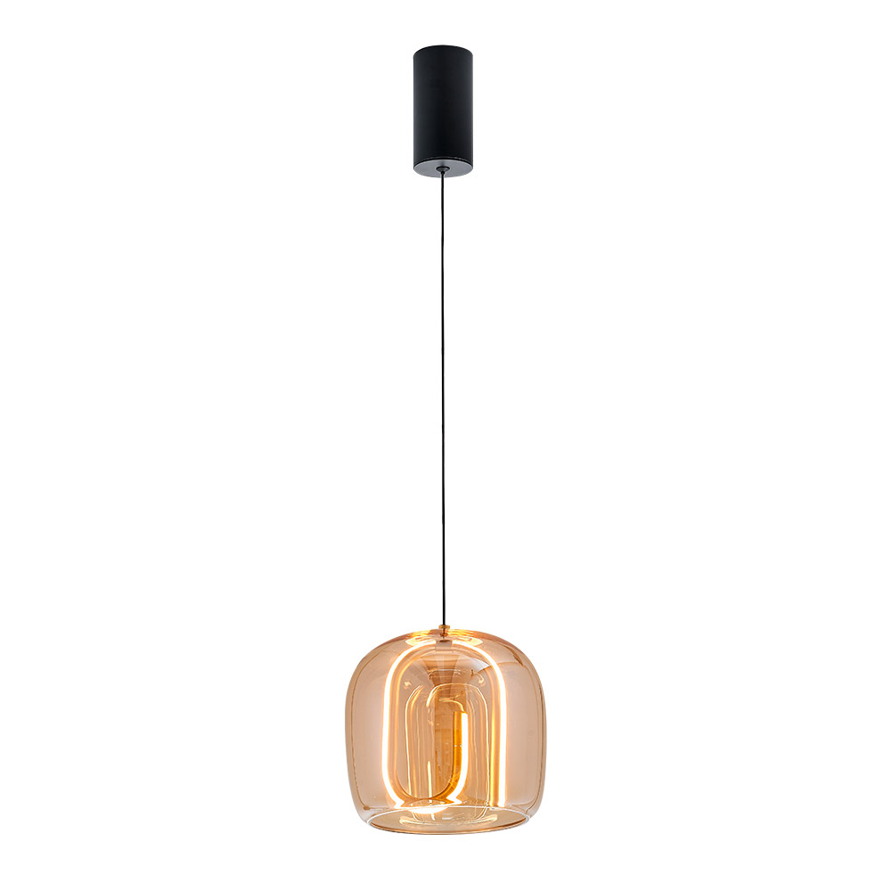 Lámpara colgante led Lyndsy vidrio ámbar con luz cálida 7W