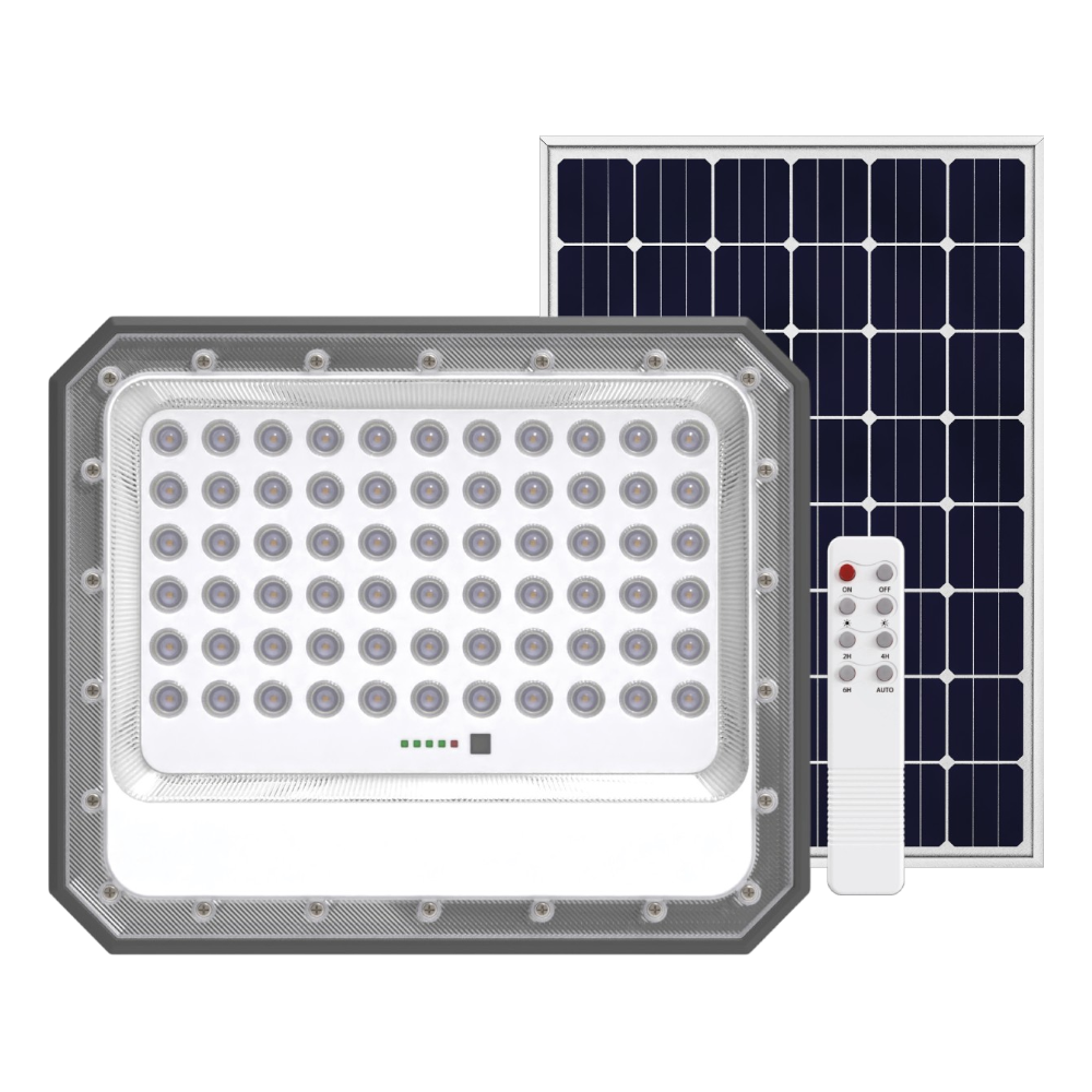 Proyector led con control + panel solar 6500K 150W IP65