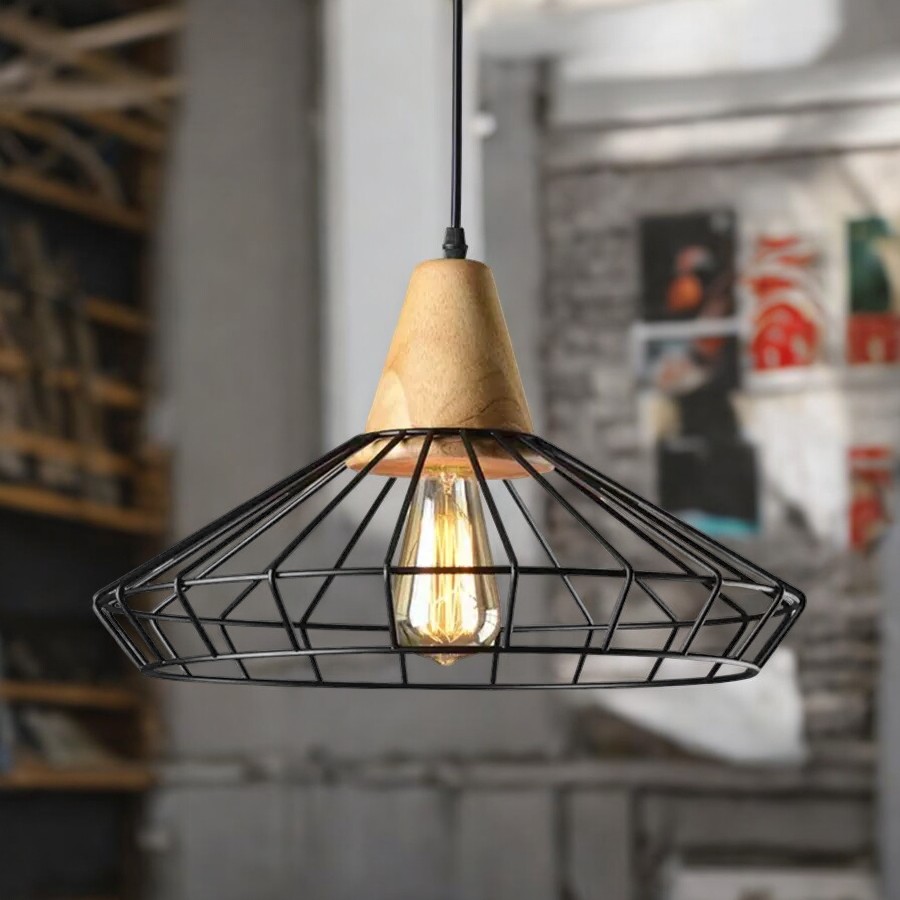 Lampara colgante E27 Jail black/wood
