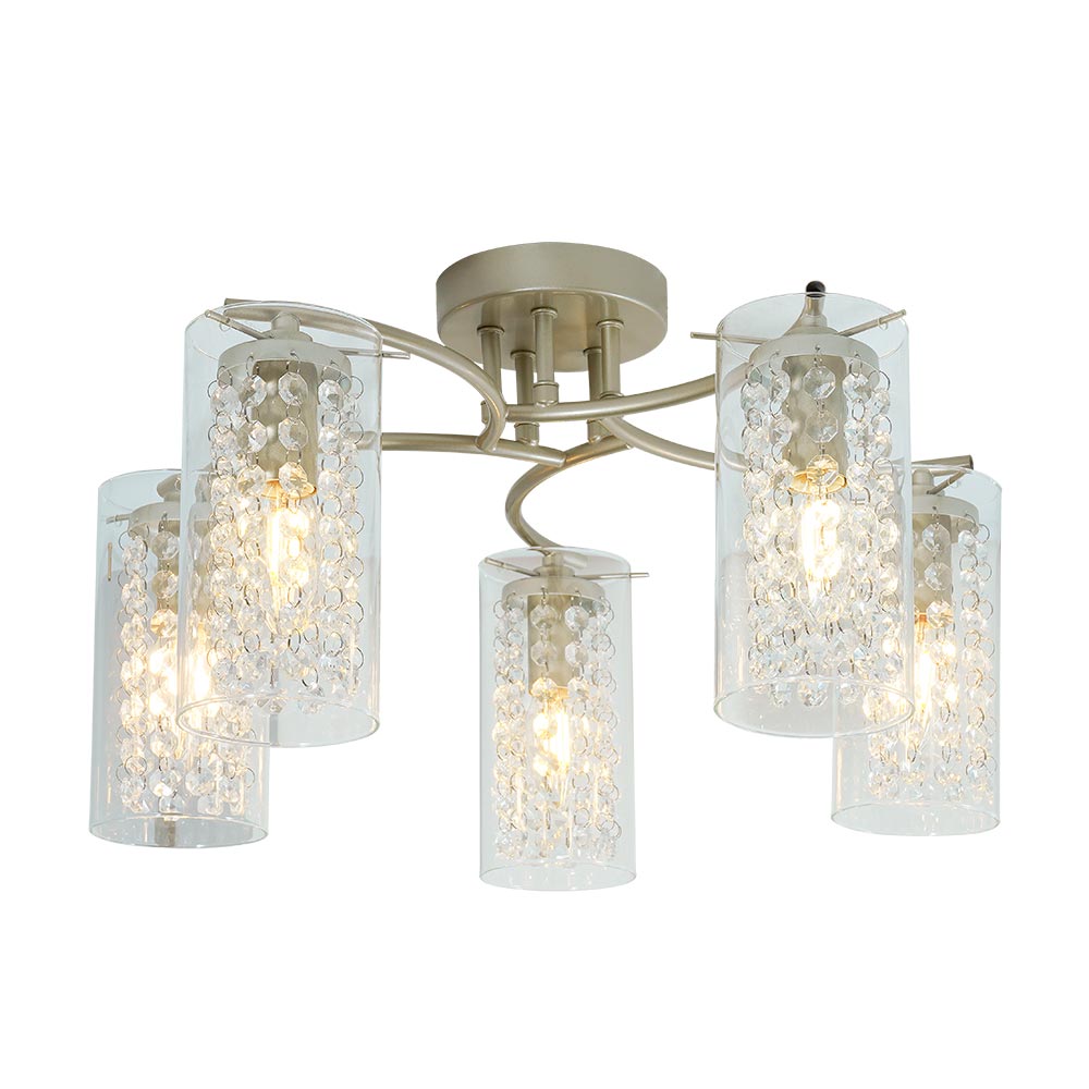 Lámpara de tumbado 5xE14 Ornella champagne con cristales