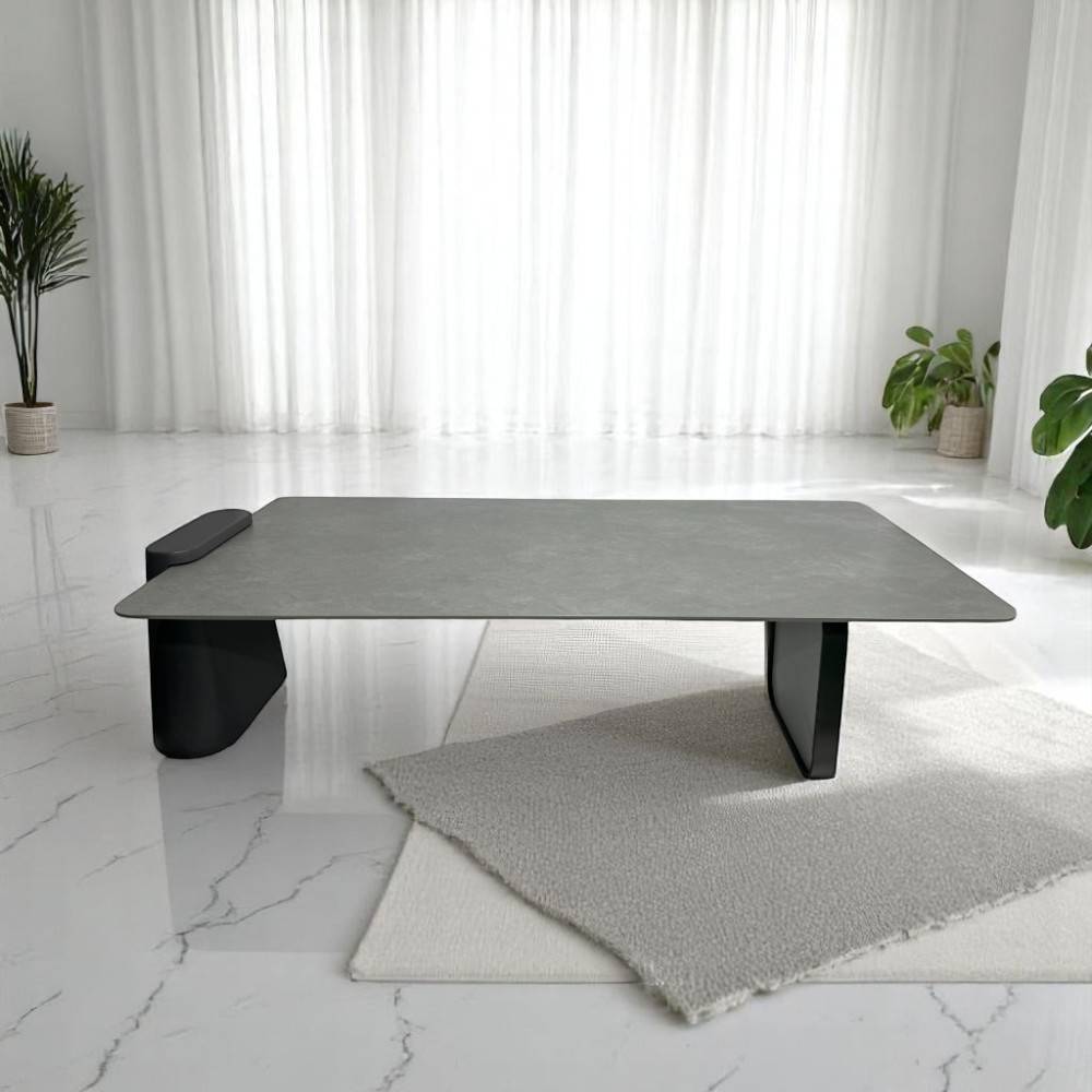 Mesa de centro Cora top café tipo marmol base metal negro