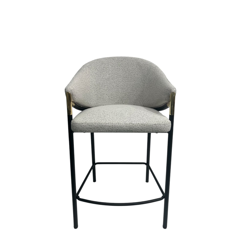 Taburete Zoe tapiz teddy blanco base negra/champagne