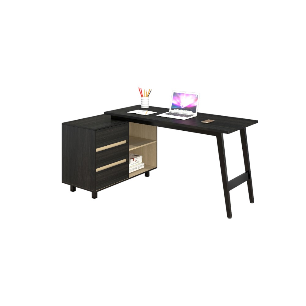 Escritorio en L con cajones de madera de roble negro