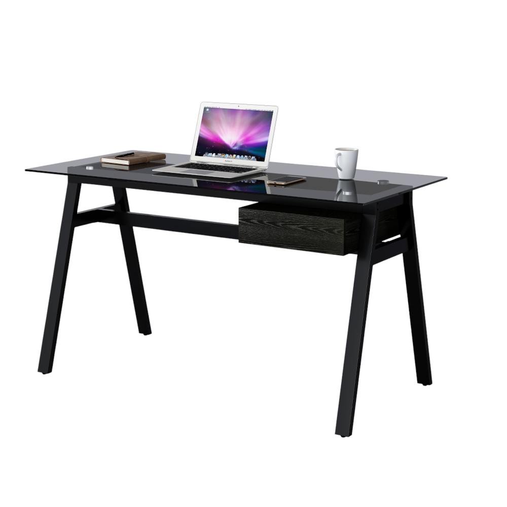 Escritorio Maxon con top de vidrio negro y cajon