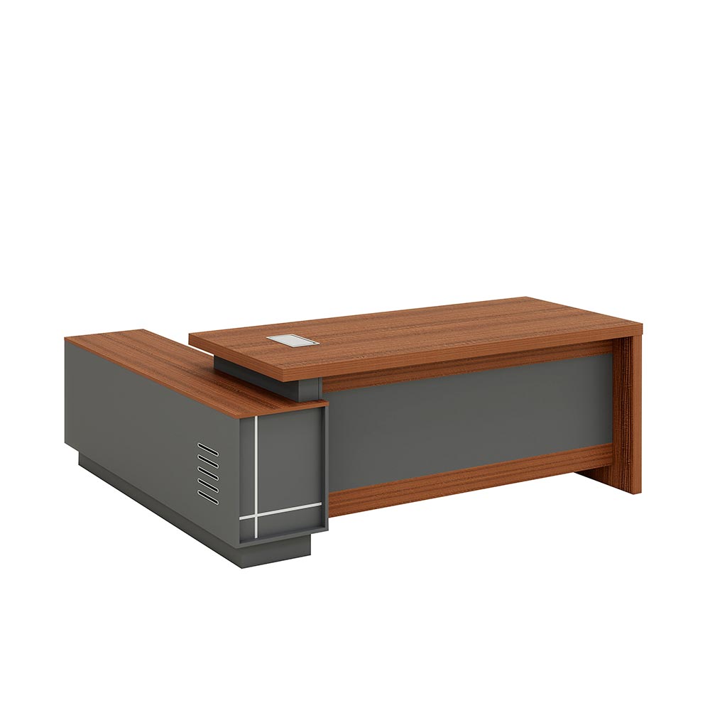 Escritorio en L Flint café/gris oscuro con credenza