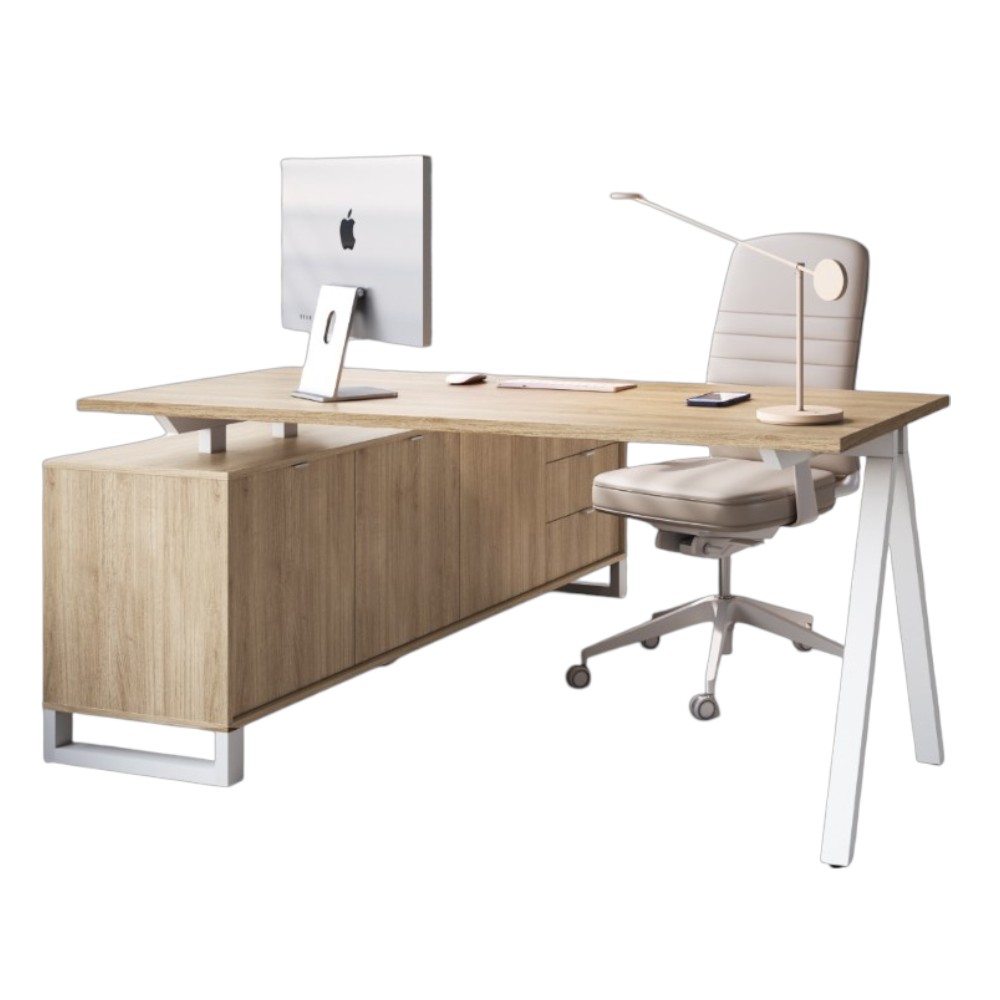 Escritorio en L Orik crema con credenza