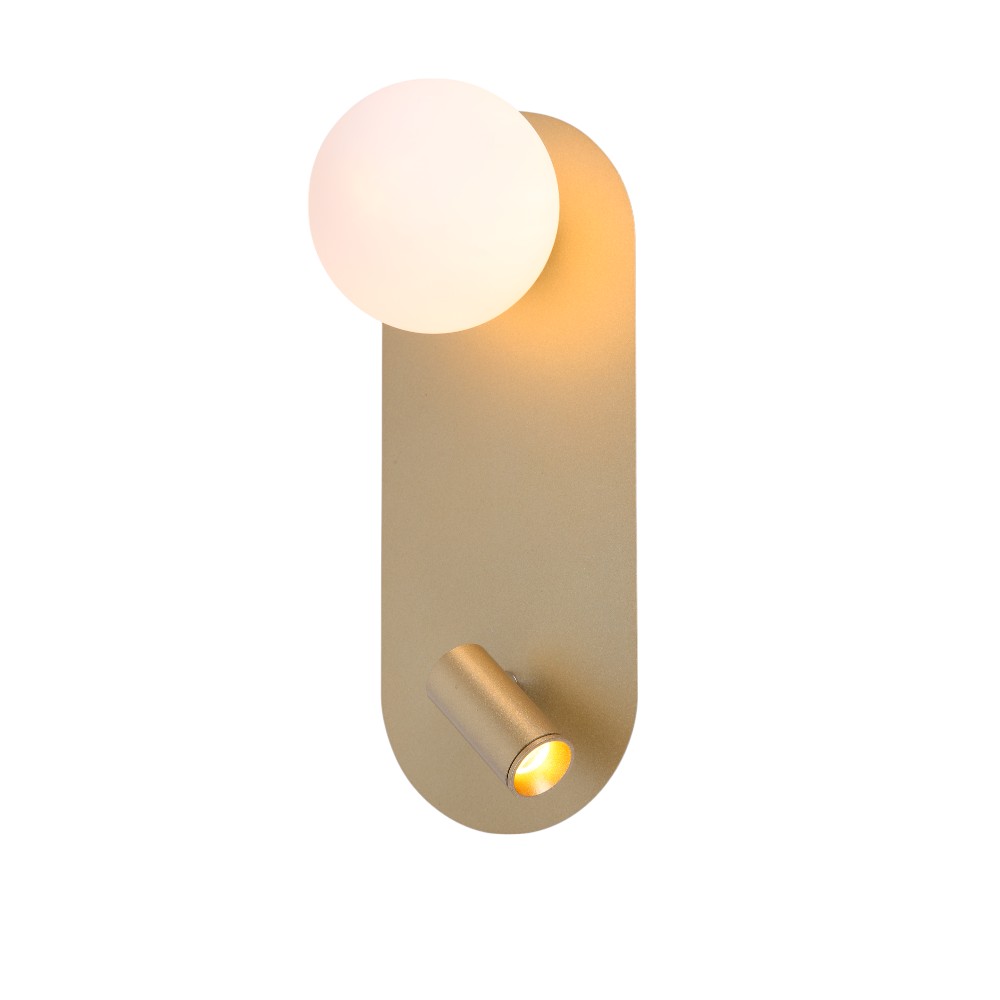 Aplique LED+G9 pared Roma gold vidrio blanco luz cálida 8W