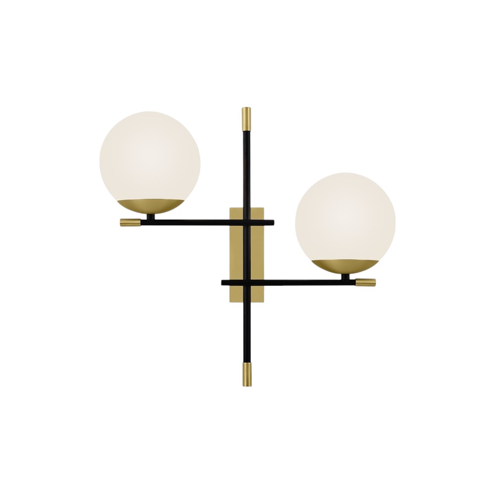 Aplique de pared 2xG9 Mia negro/brass vidrio blanco