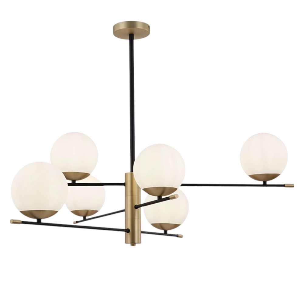 Lámpara colgante 6xG9 Mia negro/brass vidrio blanco