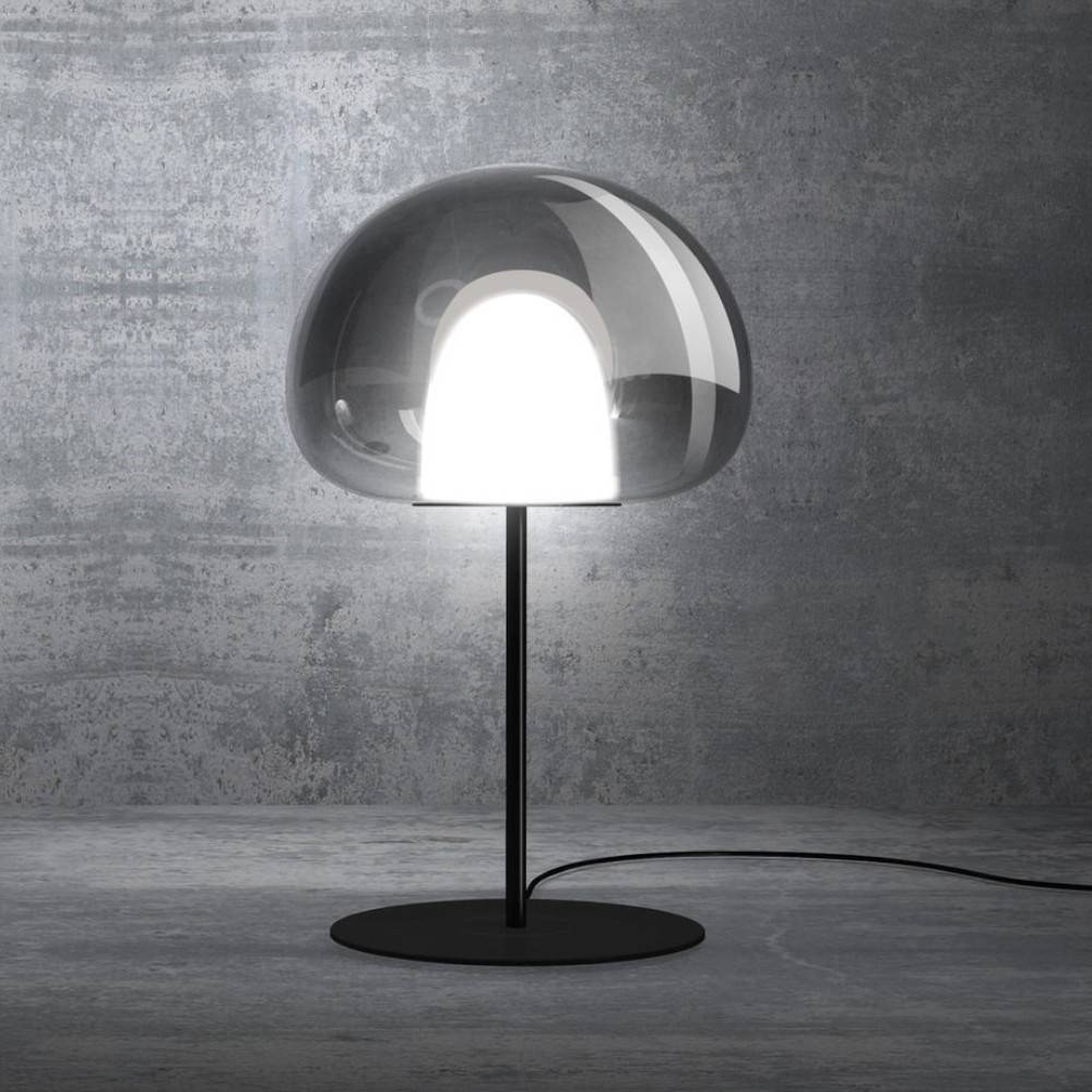 Lámpara LED de mesa Olivia negro/vidrio smoke luz calida 6W