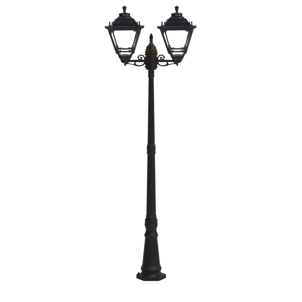 Poste de 2.4m con dos faroles clásicos E27 negros IP44