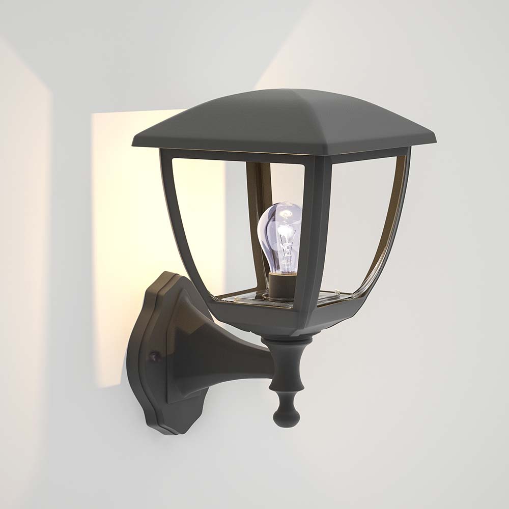 Farol de pared moderno E27 negro difusor claro IP44