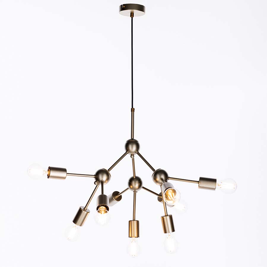 Lámpara colgante 9xE27 midcentury Durham dorada