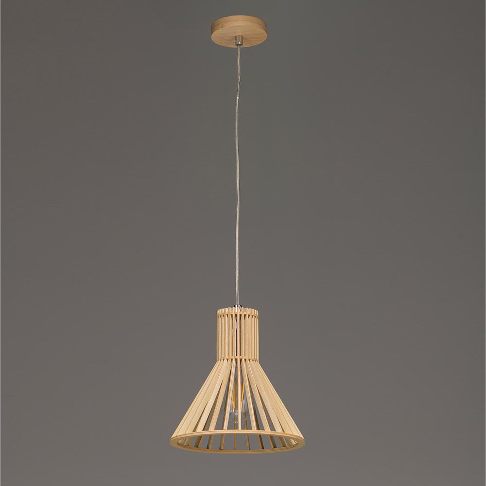 Lámpara colgante E27 Cono de madera natural