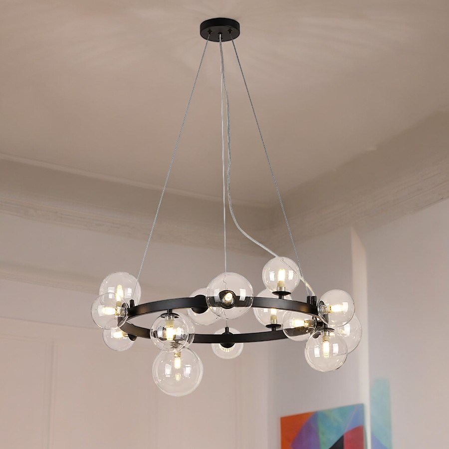 Lámpara colgante 15xG9 Rhyna black tulipas vidrio clear