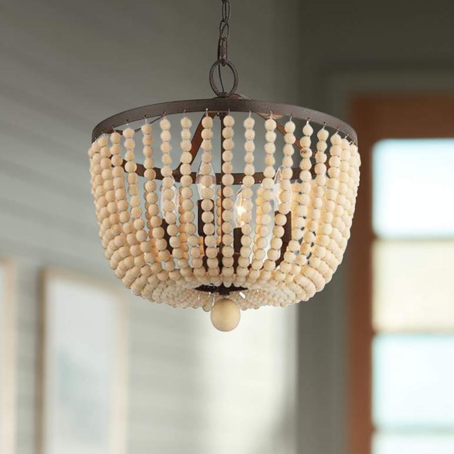 Lámpara colgante 4xE14 Azura cuentas de madera