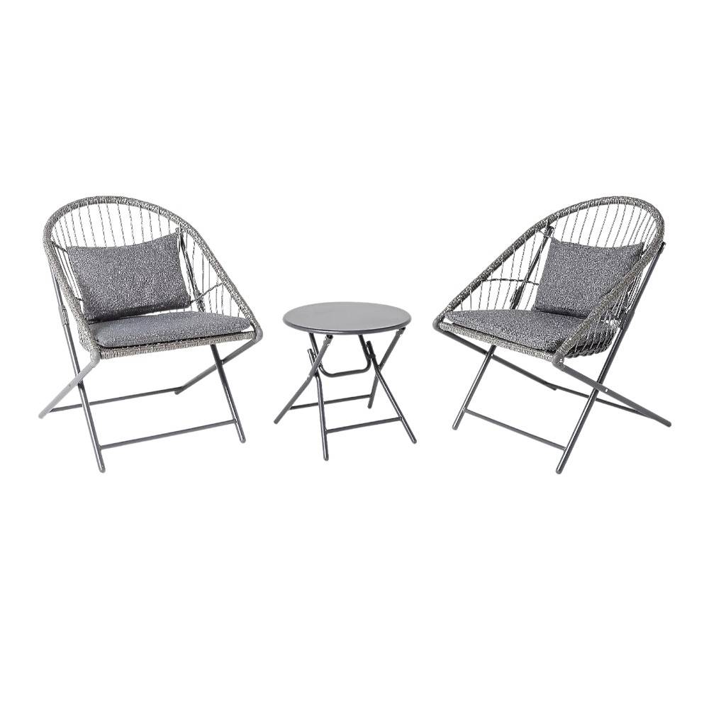 Set de exterior Mila plegable metal polyrattan gris oscuro