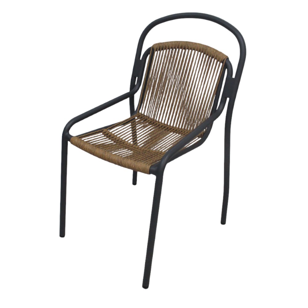 Silla de aluminio gris oscuro con tejido de polyrattan