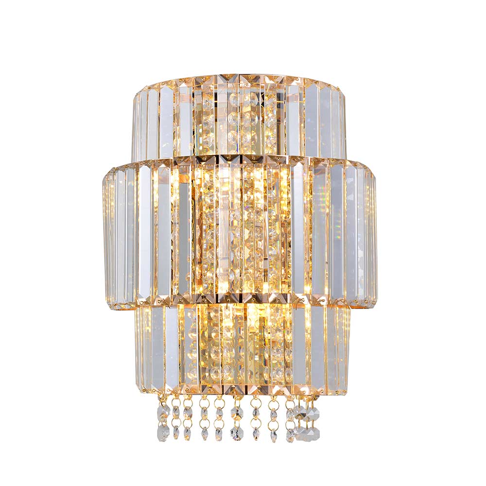 Aplique de pared 2xE14 Yim metal dorado con cristales K9