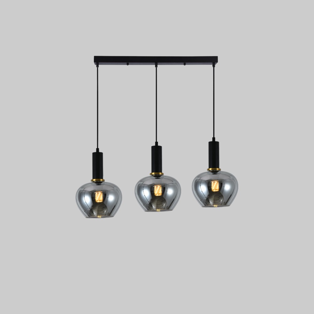 Lámpara colgante 3xE27 Roky black vidrios smoke