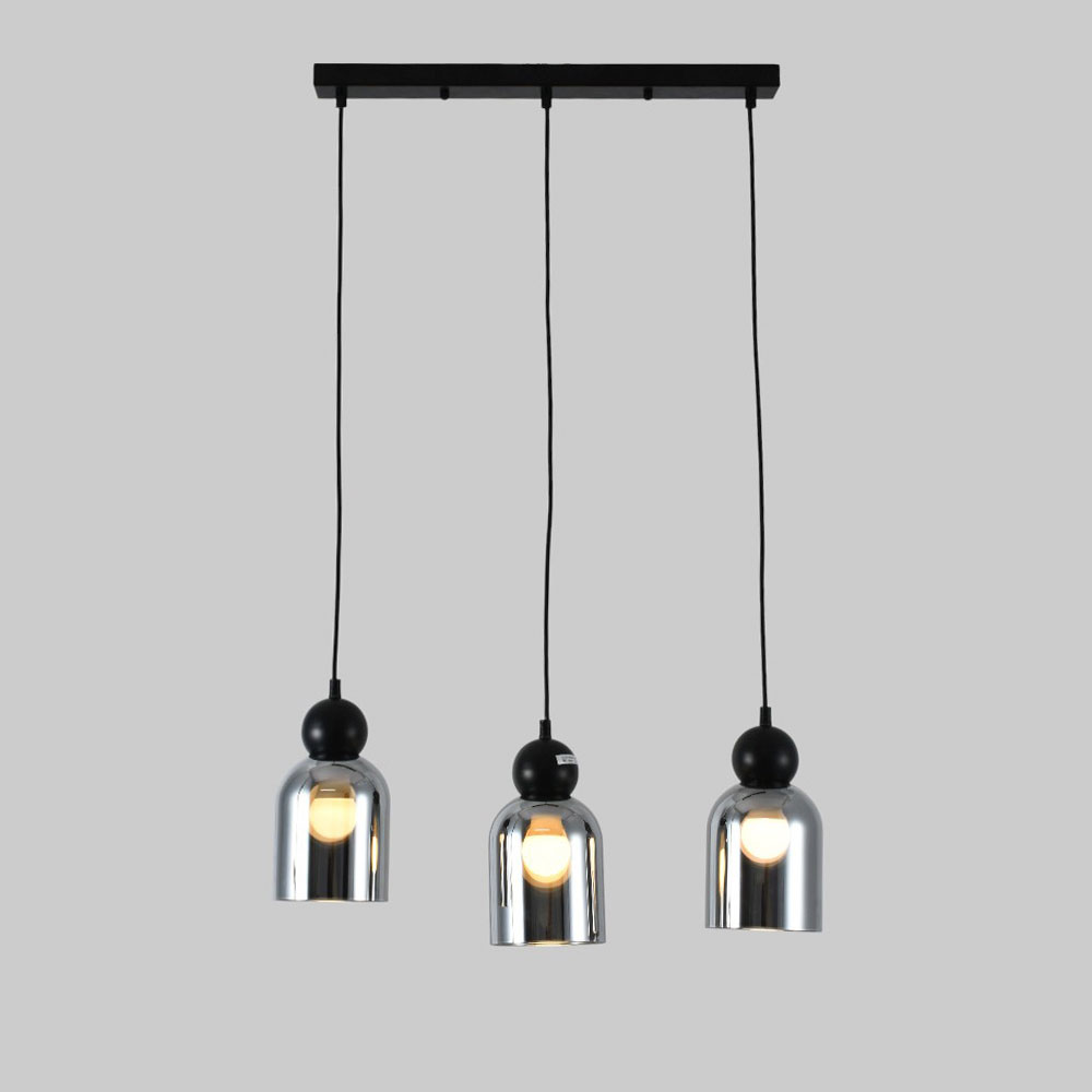 Lámpara colgante 3xE27 Galo lineal negro/vidrios smoke