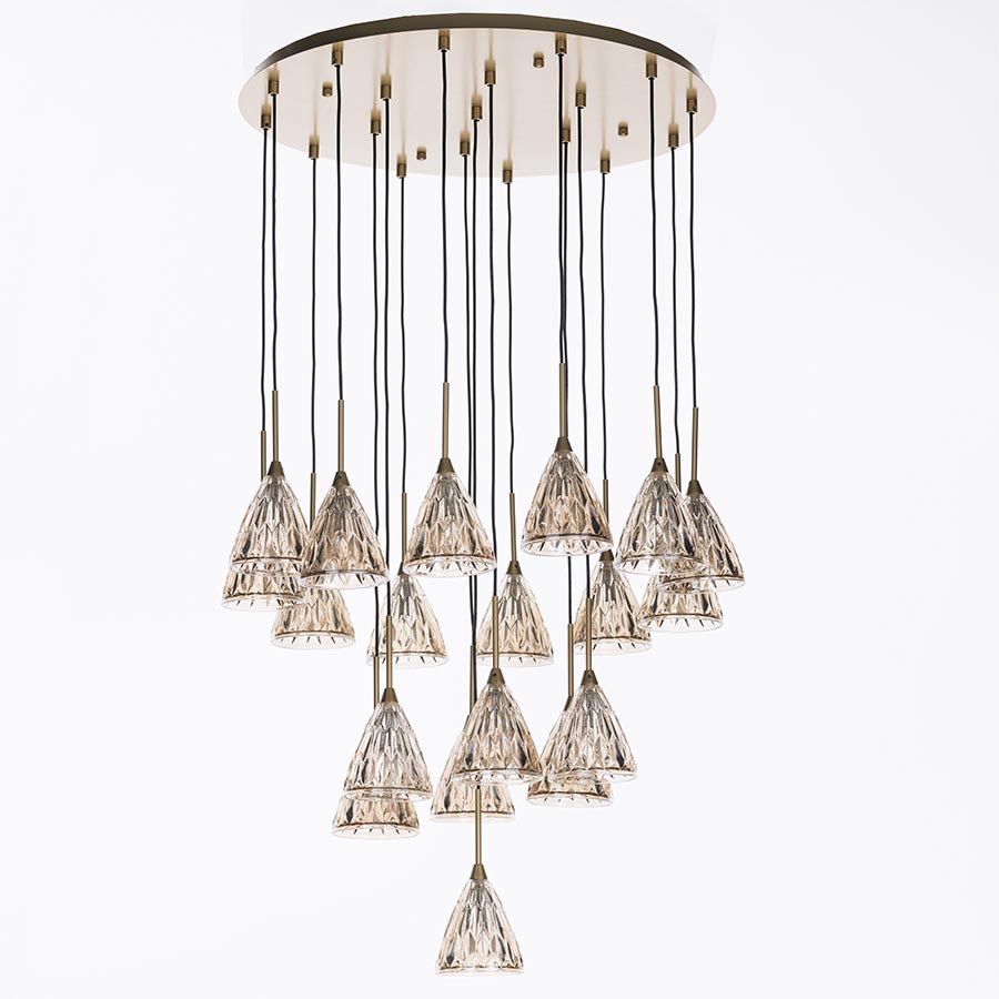 Lámpara doble altura 19xG9 Belinda gold tulipas vidrio ambar