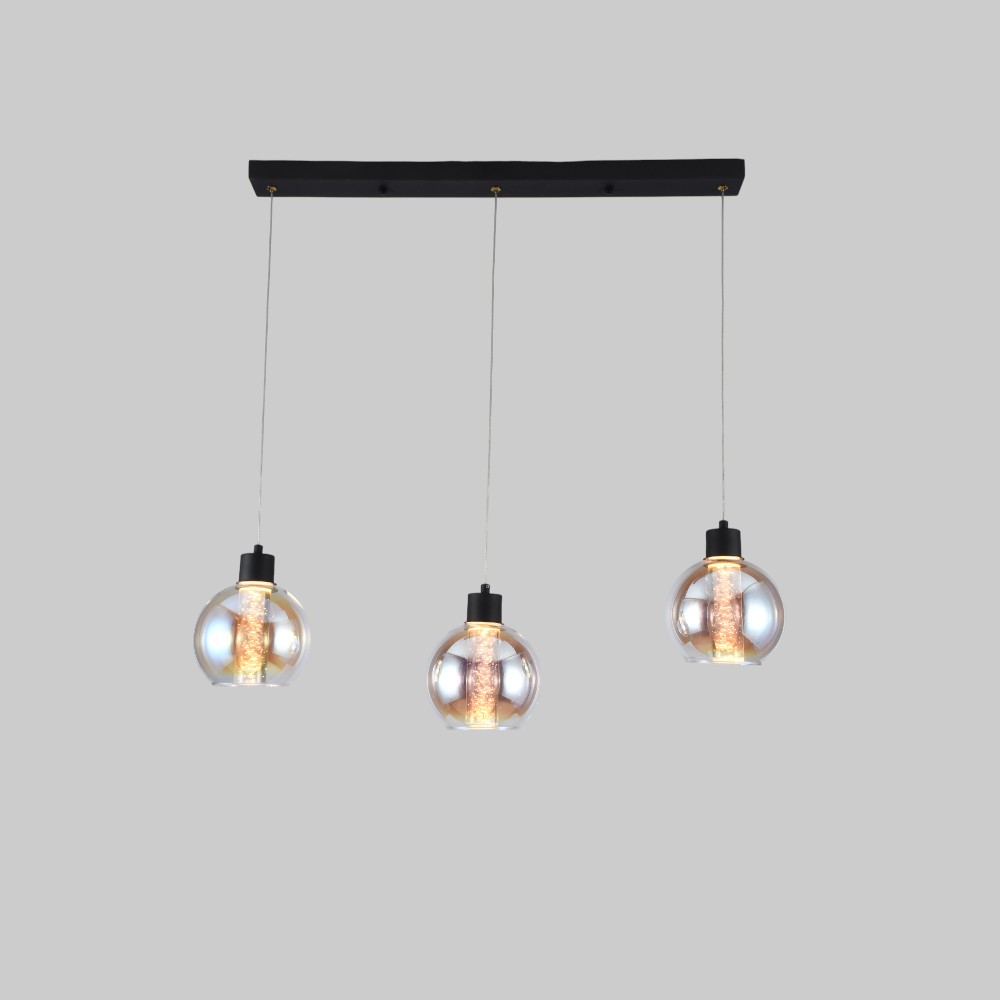 Lámpara colgante led Charles negro/vidrio ámbar luz cálida