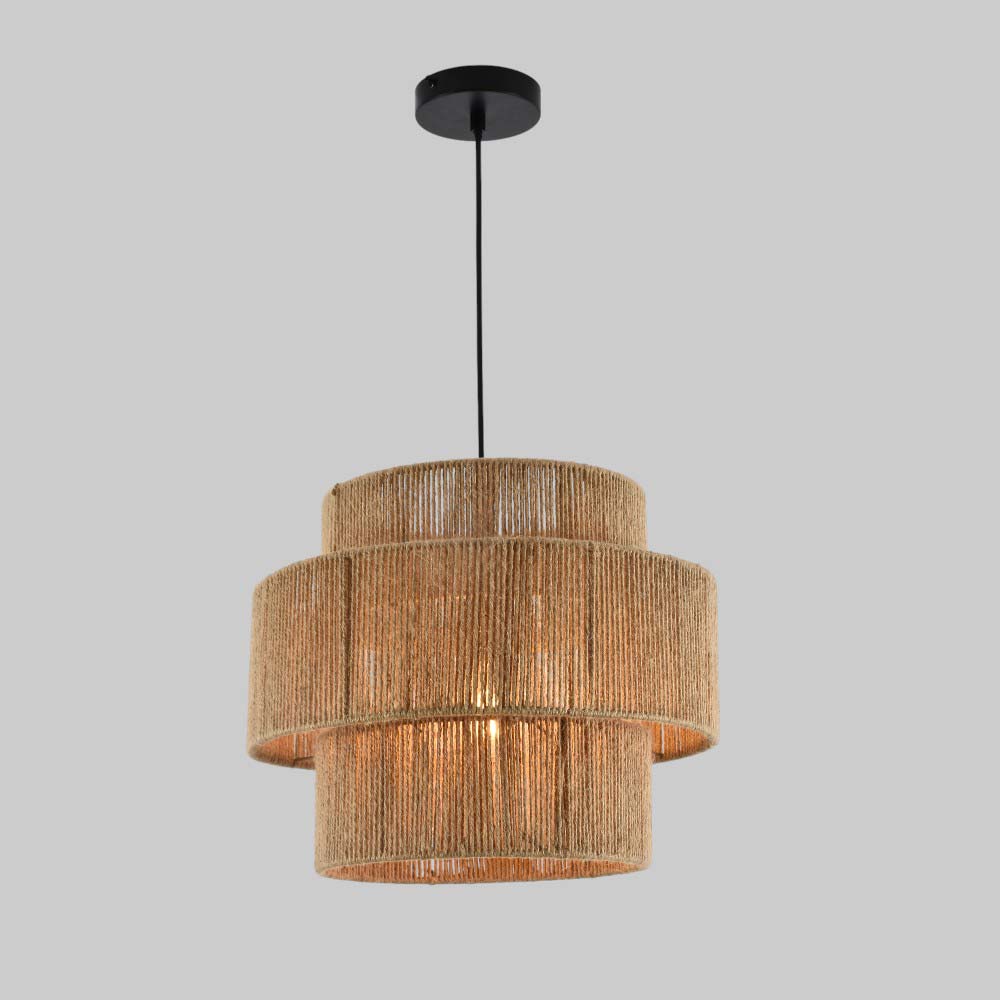LAMPARA COLGANTE KONA DE METAL+SOGA RATAN COLOR CAFÉ 1L E27 40X40X32-150CM