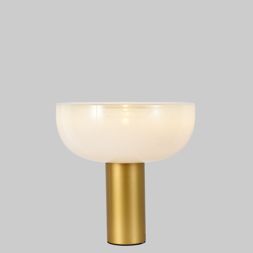 Lámpara LED de mesa Atenea dorado vidrio opal luz cálida 6W
