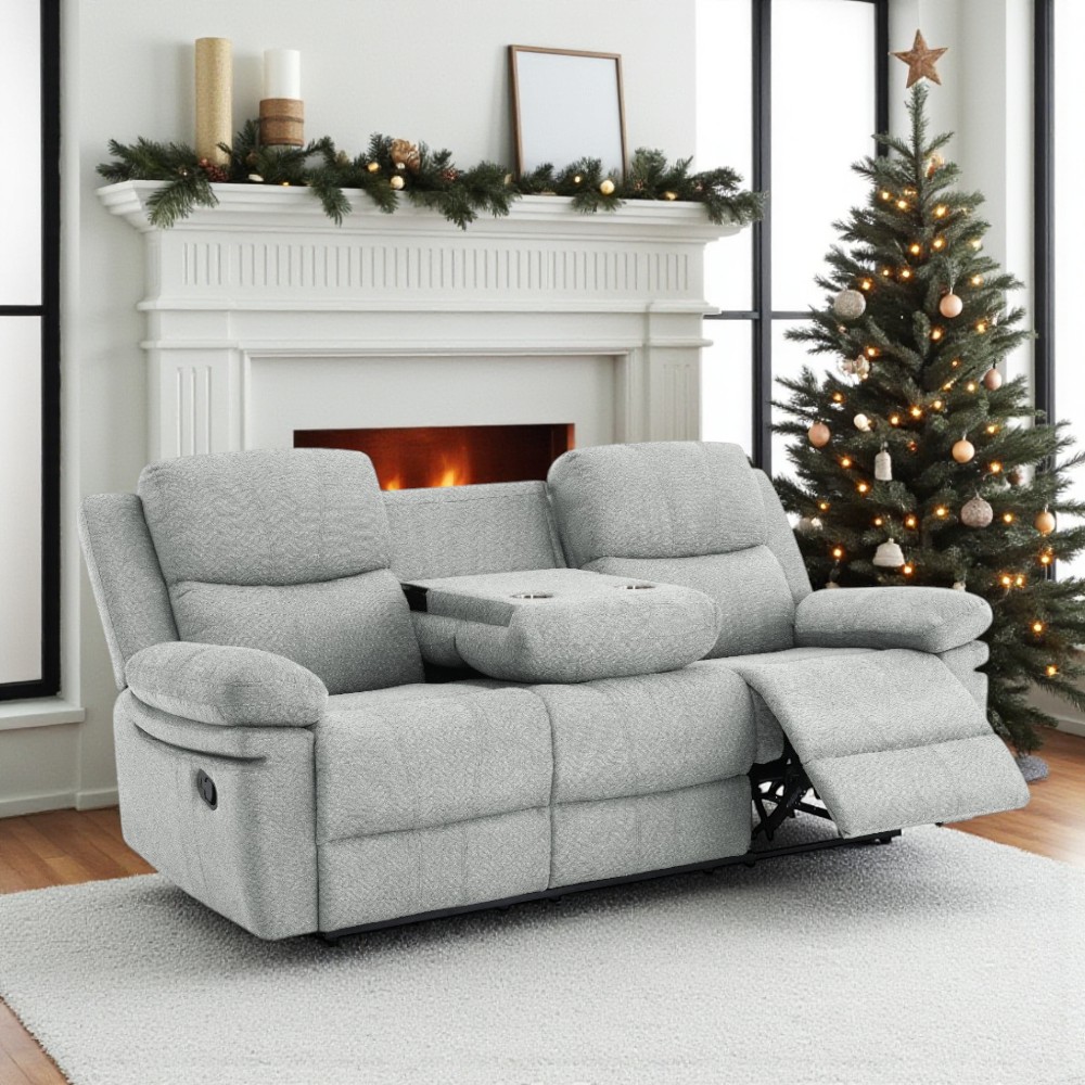 Reclinable manual triple c/portavasos Ivonny de tapiz gris