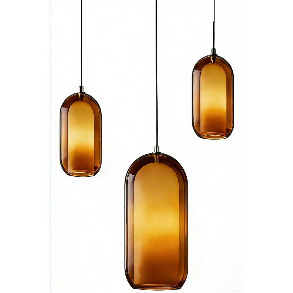 Lámpara colgante 3xE14 Jonah metal dorado vidrio ámbar