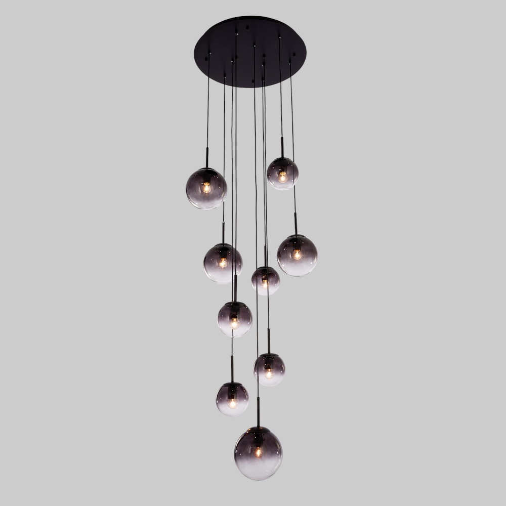 Lámpara doble altura 9xE27 Ovum negro vidrio smoke