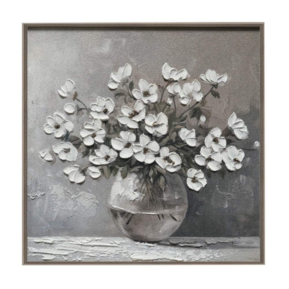 Cuadro 60x60 Arreglo de Flores blancas con marco