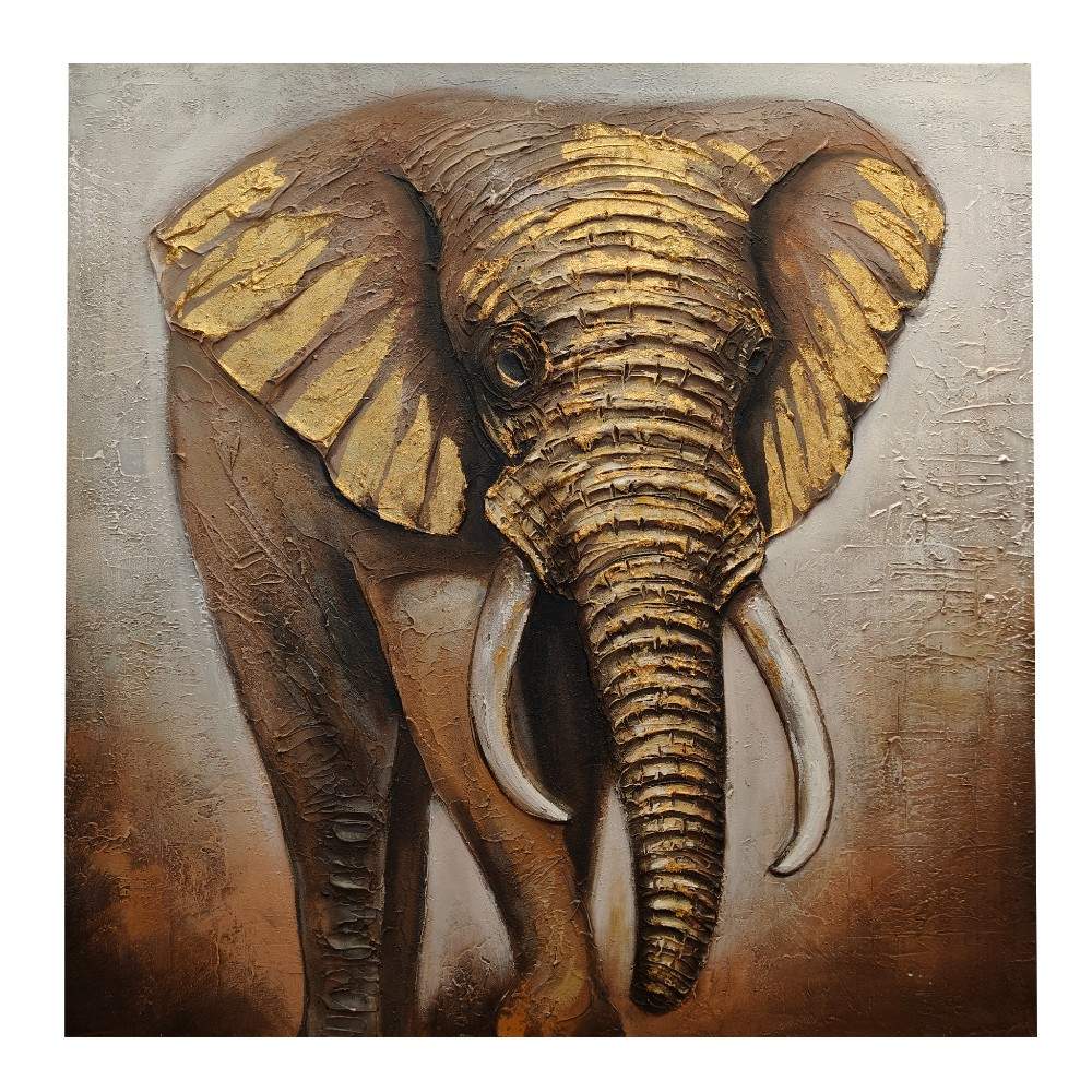 Cuadro 100x100 Elefante tonos dorados