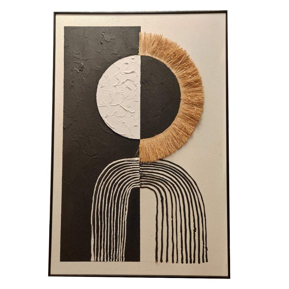 Cuadro 80x120 formas abstractas tonos negro/beige con marco
