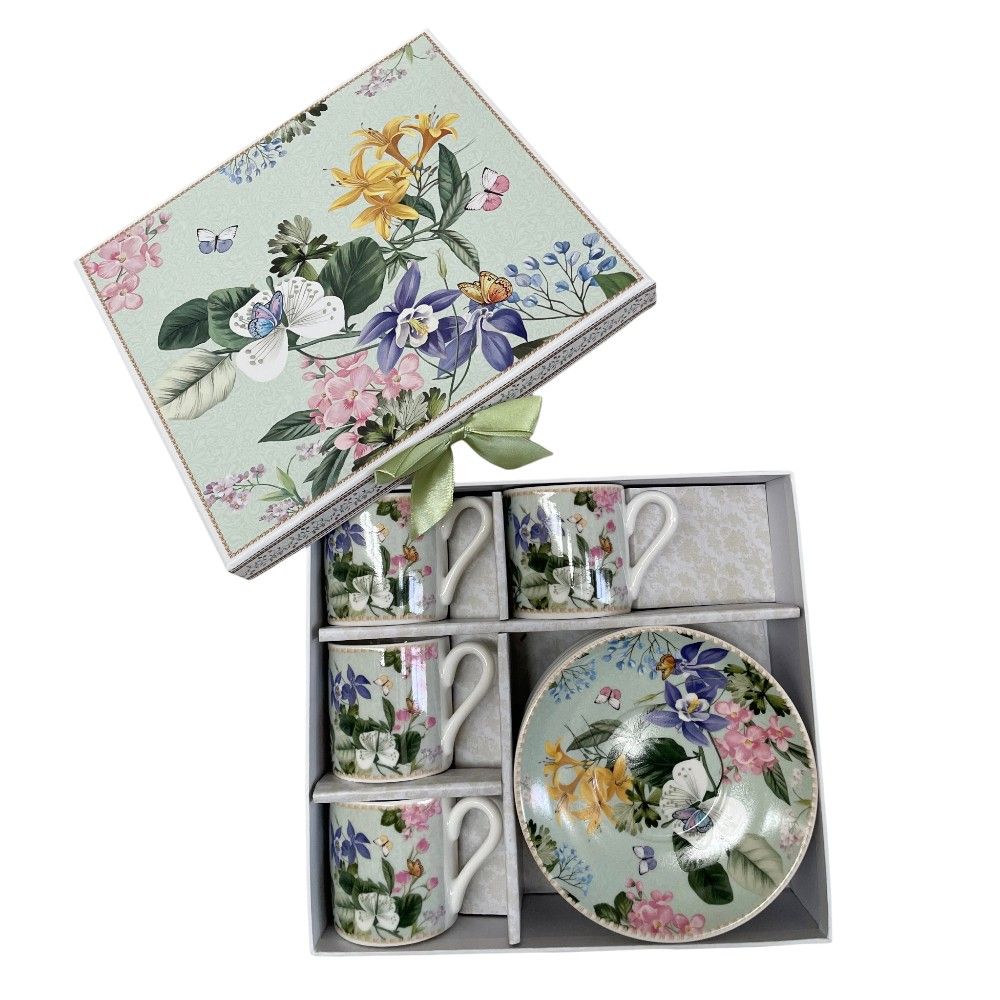 Set de tazas y platos de cerámica 8 piezas tonos verde