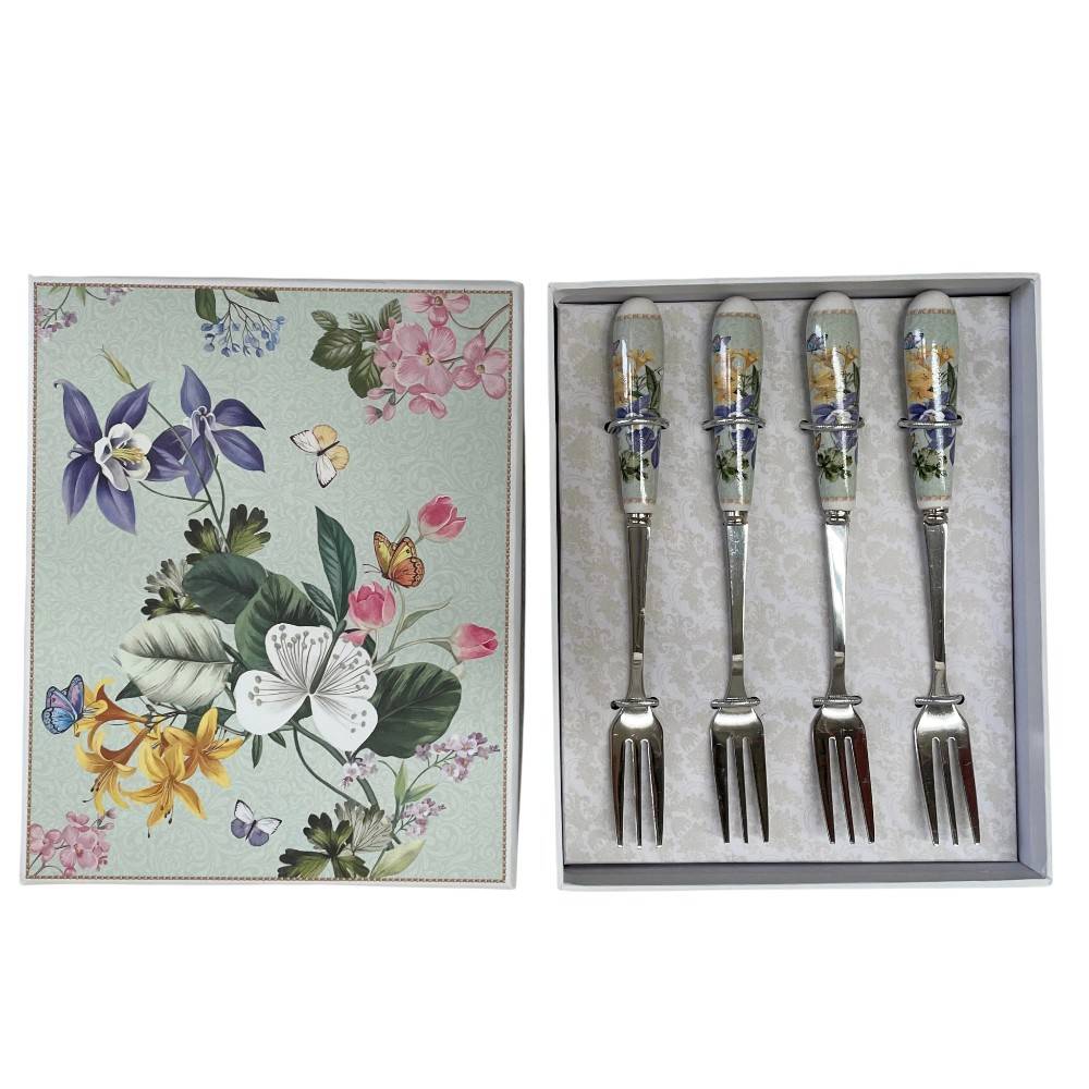Set de 4 tenedores para servir mango floreado