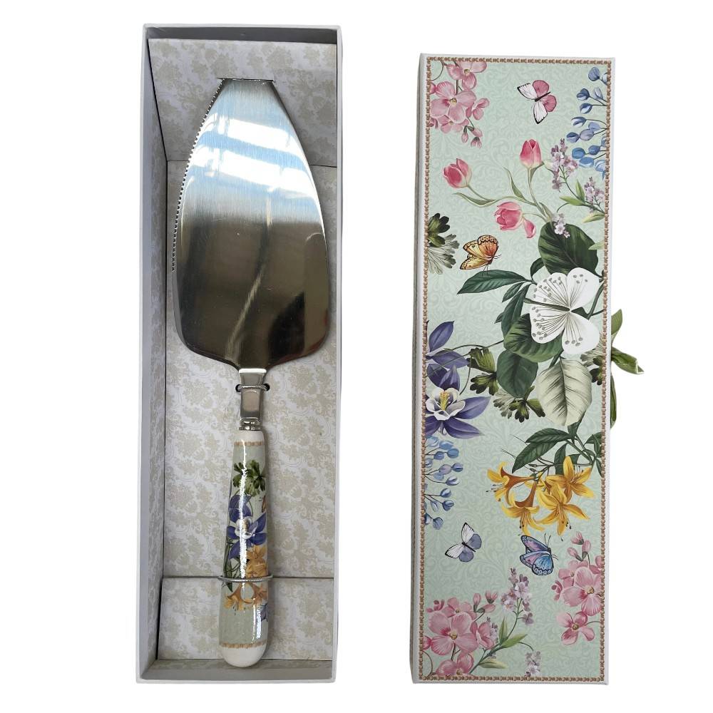 Espátula con mango diseño floreado en tonos verdes