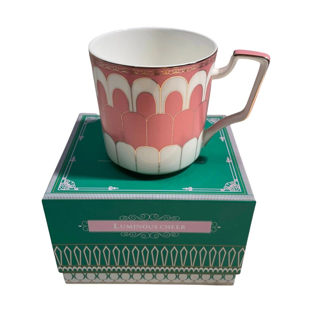 Taza de cerámica diseño abstracto blanco/rosa