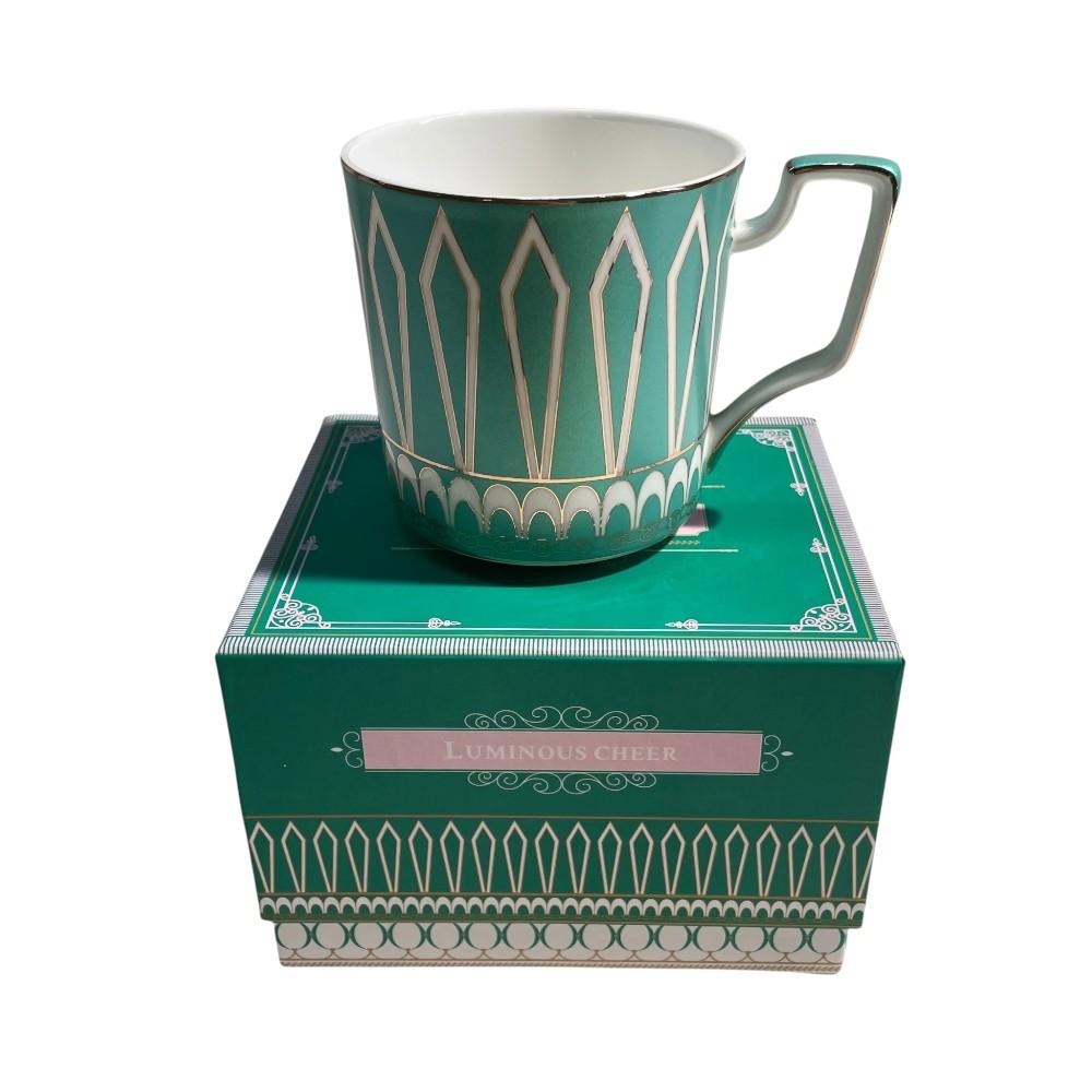 Taza de cerámica diseño abstracto turquesa/blanco