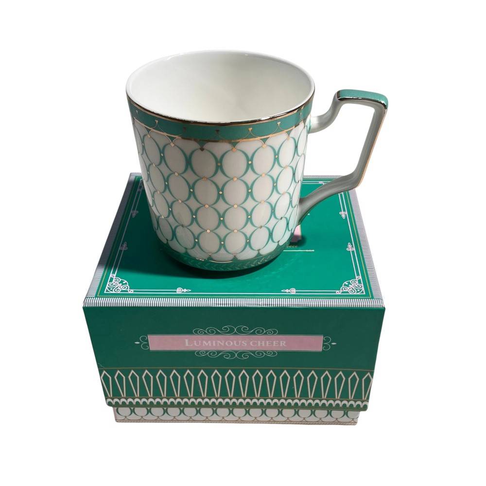 Taza de cerámica diseño circular turquesa/blanco