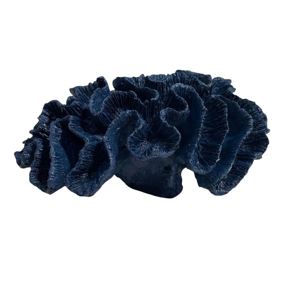 ADORNO CORAL MARINO DE RESINA COLOR AZUL OSCURO 25X19X10CM