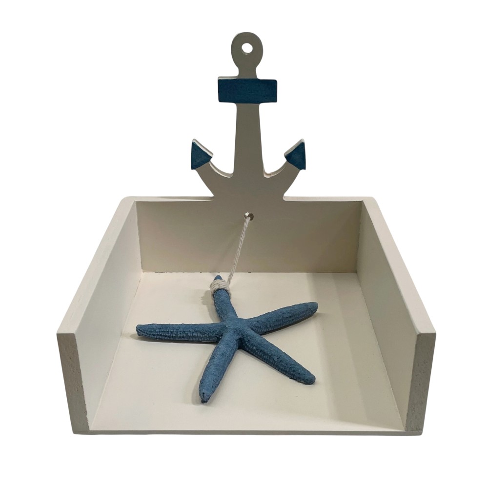 Servilletero Nautico de cerámica blanco/celeste 15x15cm