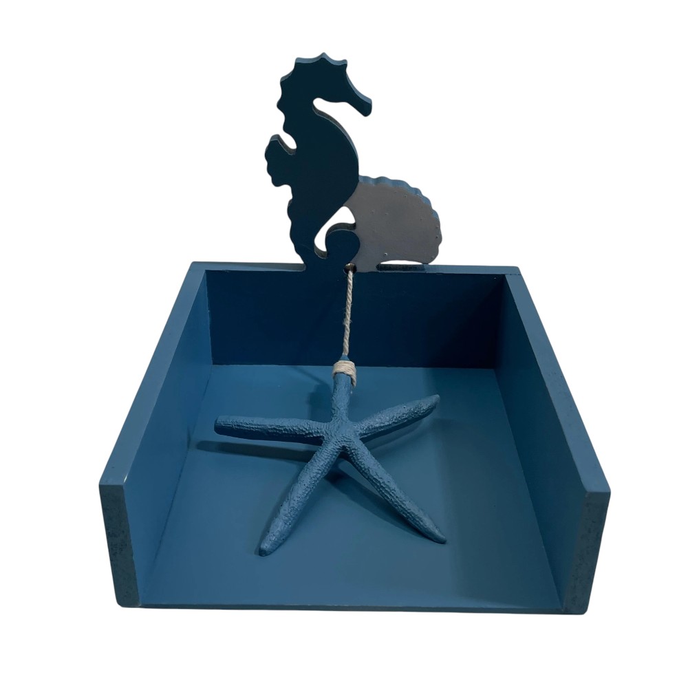 Servilletero Nautico de MDF azul 15x15cm