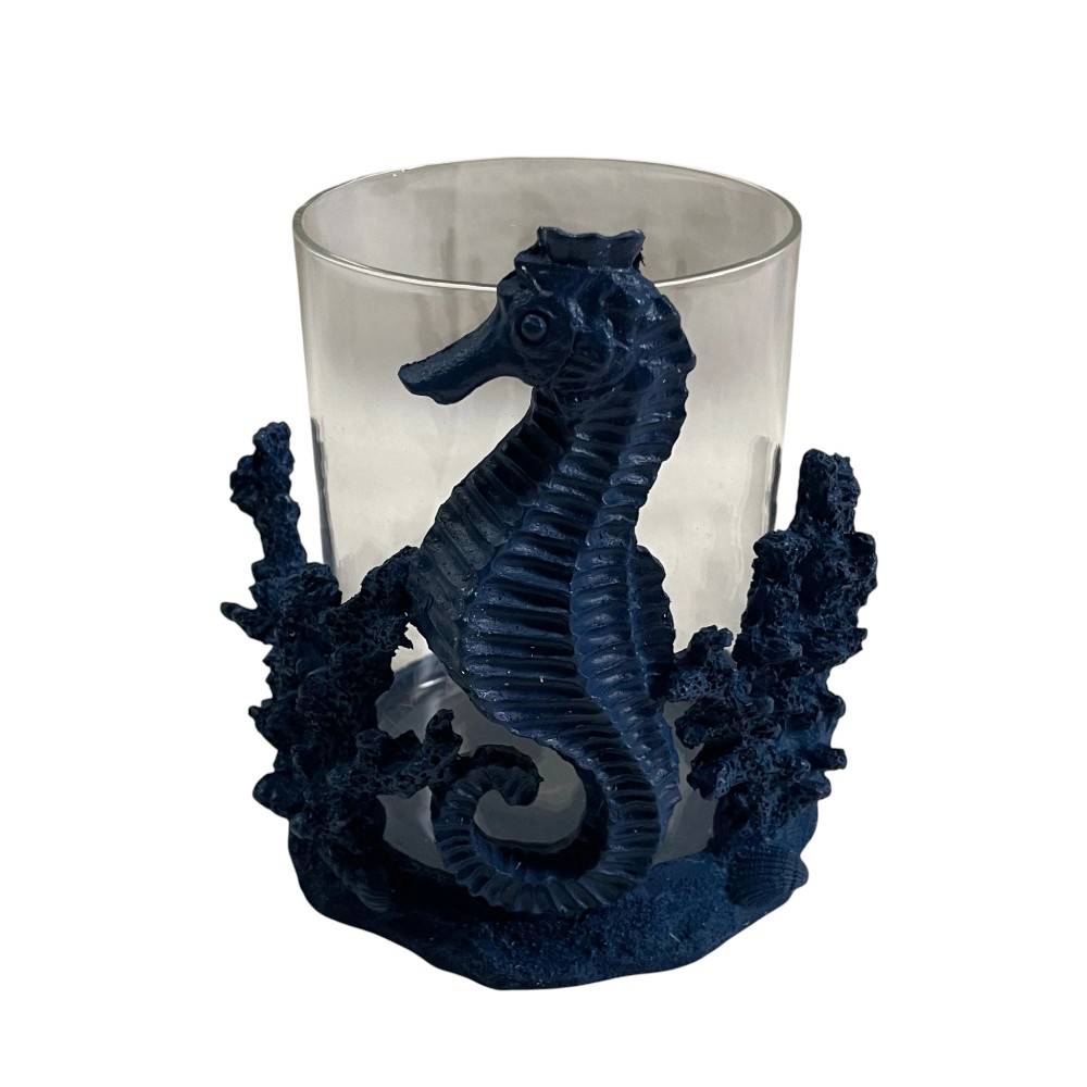 Portavela Caballo de Mar azul/pantalla vidrio 16cm