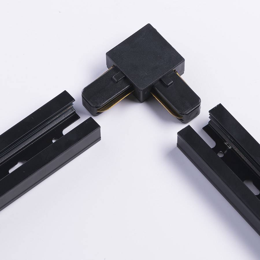 Conector L negro para riel 2 lineas