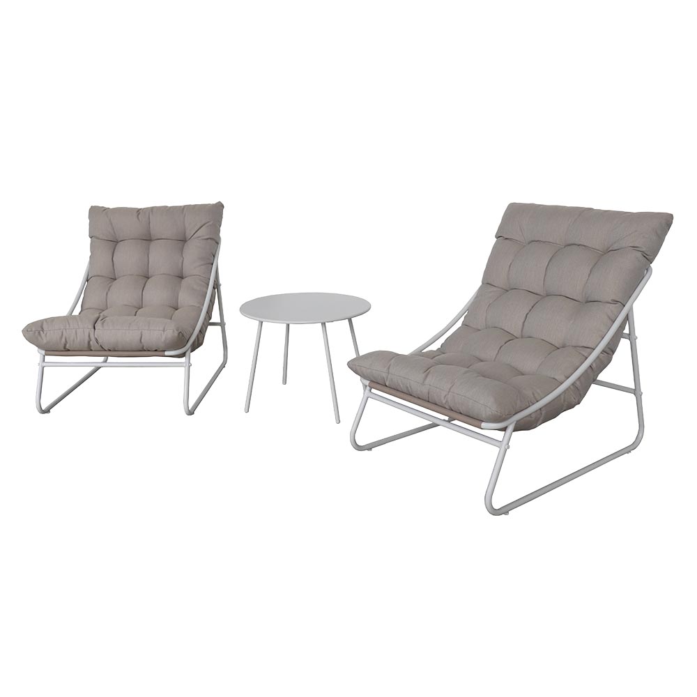 Set Lounge de exterior blanco/cojines gris