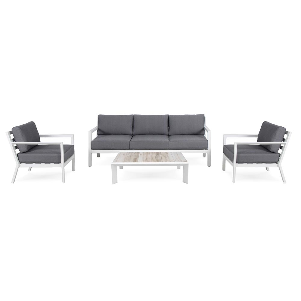 Set sala de exterior Rafael aluminio blanco/cojin gris
