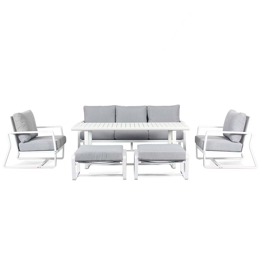 Set comedor rectangular de exterior 7P blanco/cojines gris